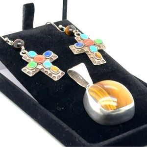 Tigers Eye Cross Earring & Pendant Set